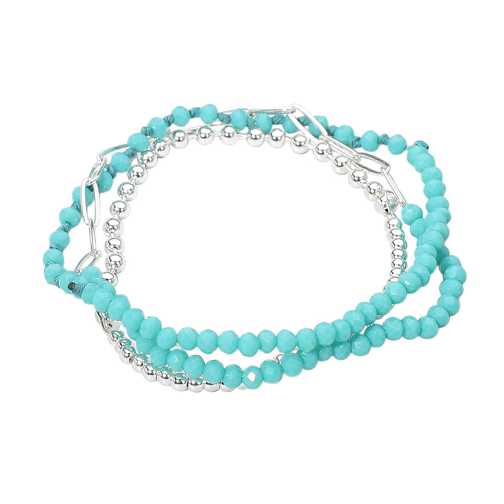 iLLASPARKZ 3PCS - Metal Ball Faceted Beaded Paperclip Chain Stretch Multi Layered Bracelets