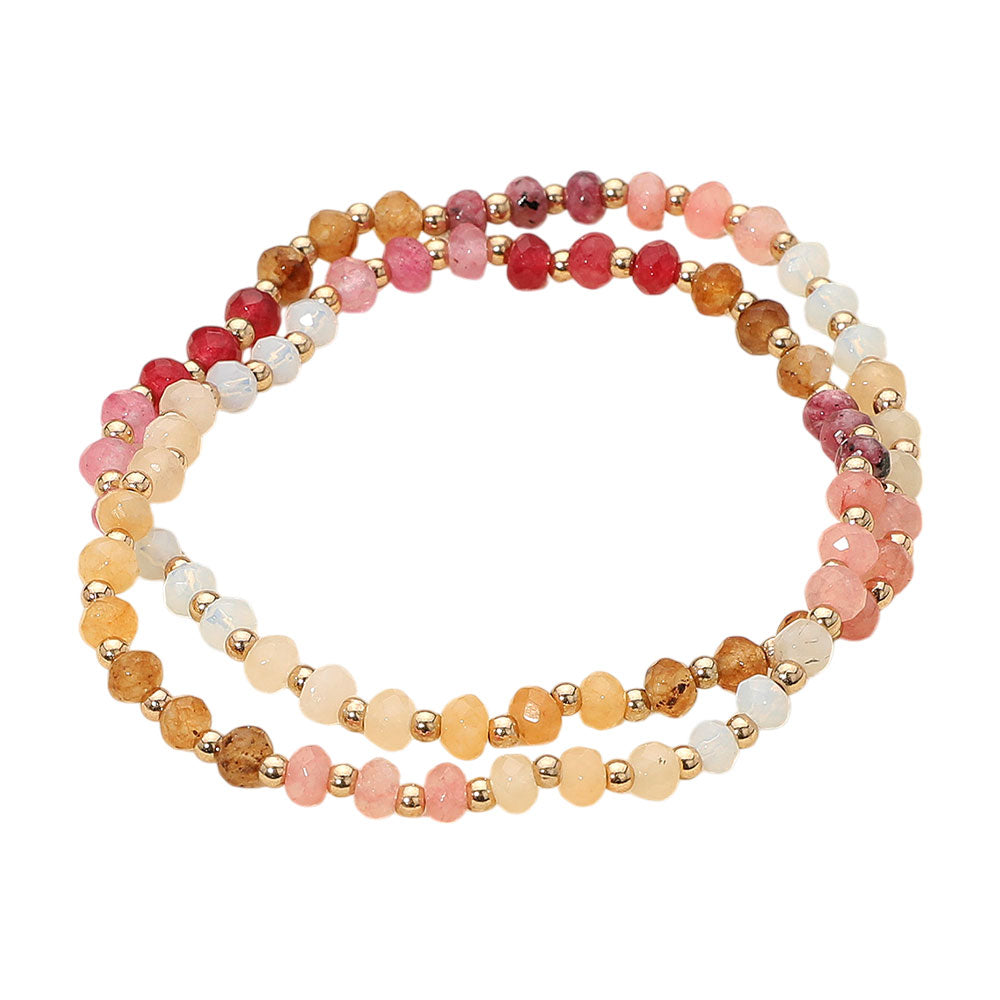 iLLASPARKZ 2PCS - Faceted Beaded Stretch Multi Layered Bracelets