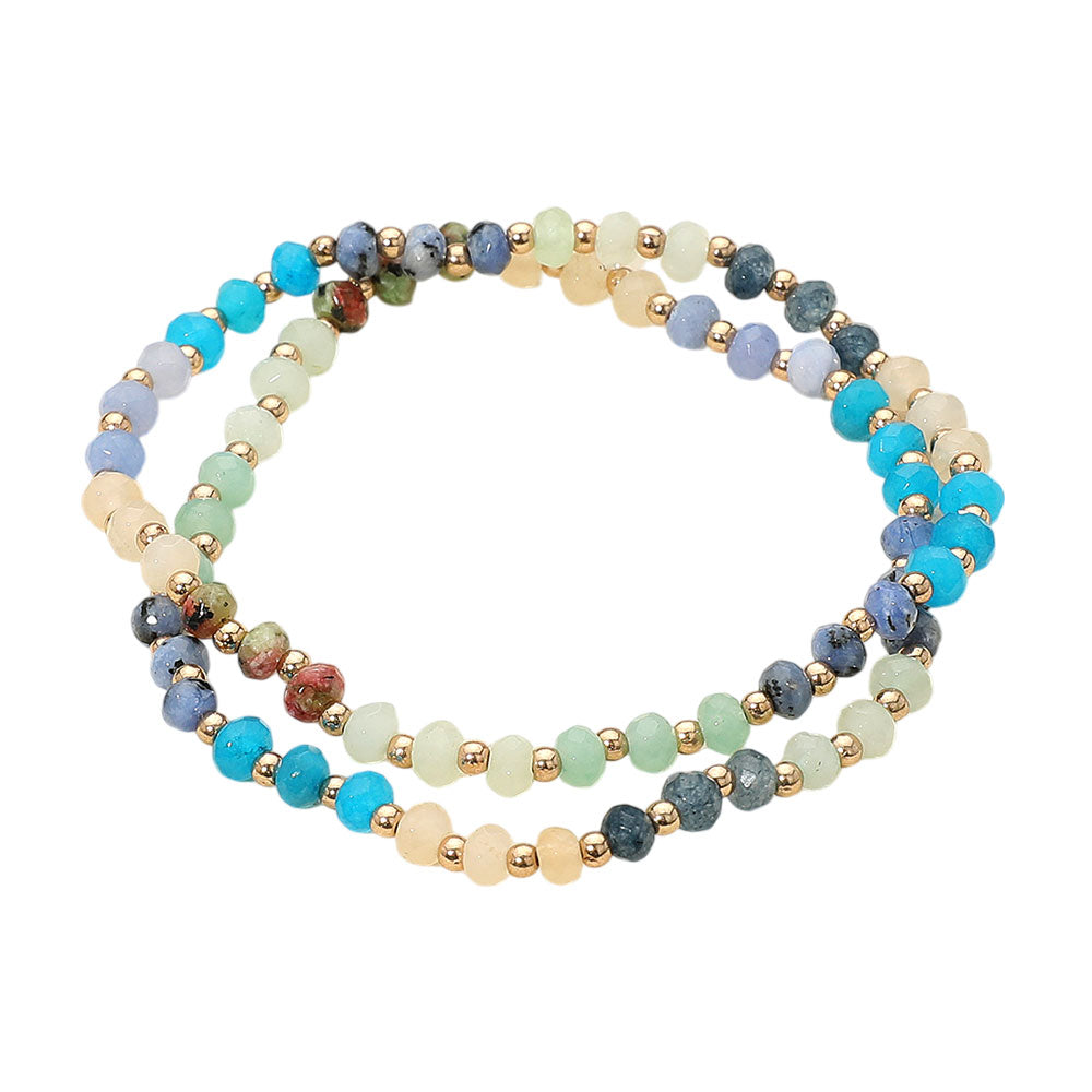 iLLASPARKZ 2PCS - Faceted Beaded Stretch Multi Layered Bracelets