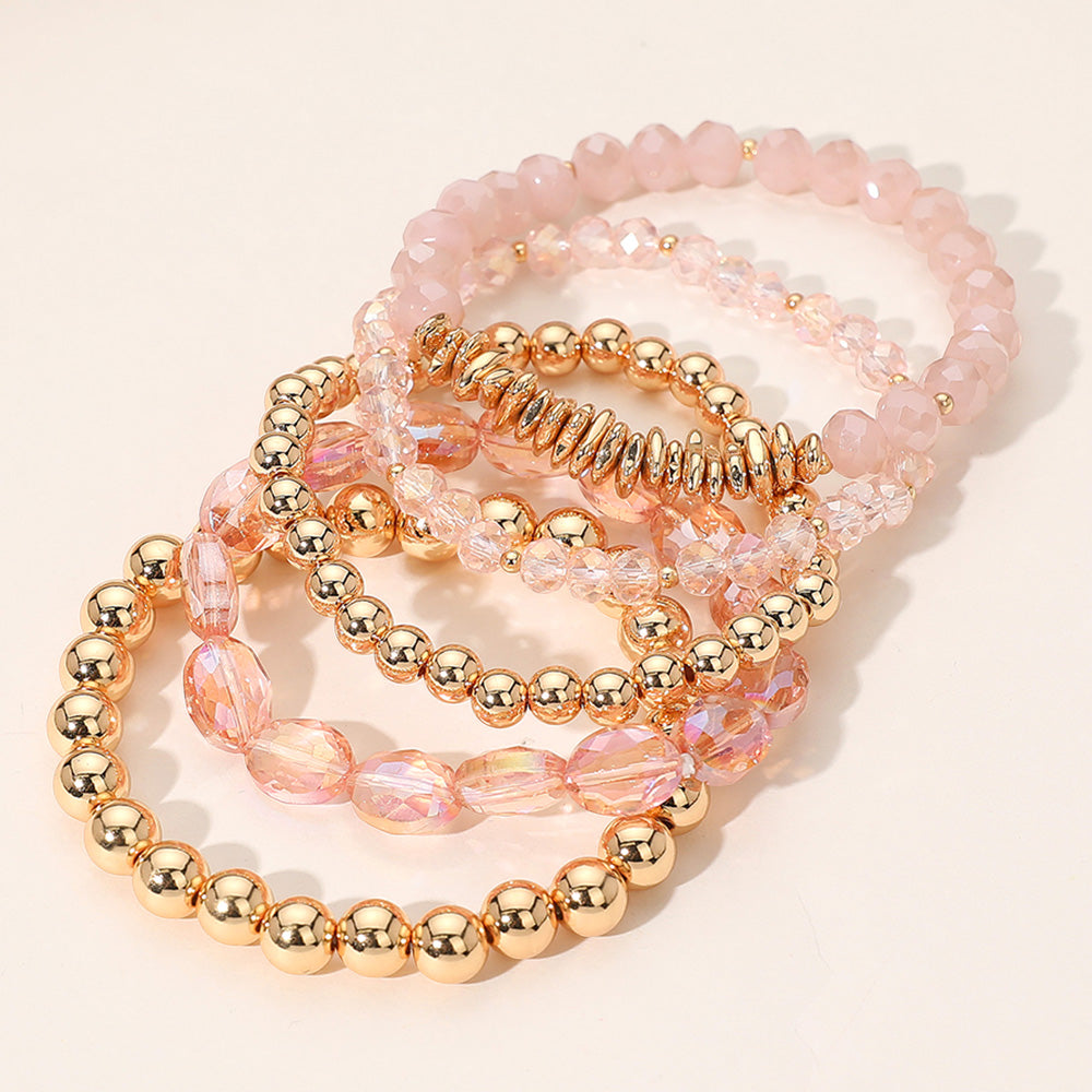 iLLASPARKZ 5PCS - Metal Ball Faceted Beaded Stretch Multi Layered Bracelets