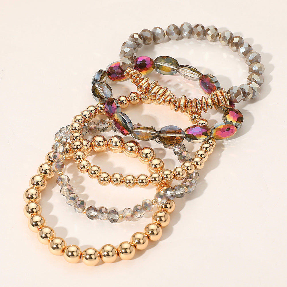 iLLASPARKZ 5PCS - Metal Ball Faceted Beaded Stretch Multi Layered Bracelets