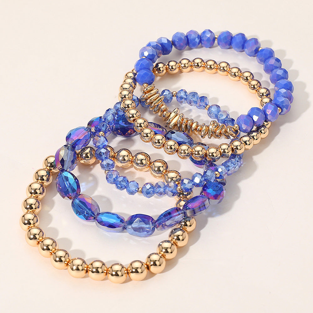 iLLASPARKZ 5PCS - Metal Ball Faceted Beaded Stretch Multi Layered Bracelets