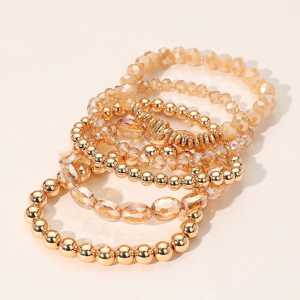 iLLASPARKZ 5PCS - Metal Ball Faceted Beaded Stretch Multi Layered Bracelets