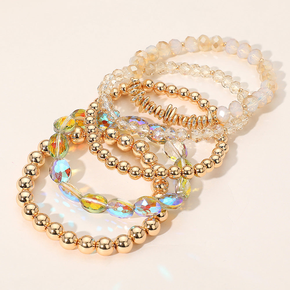 iLLASPARKZ 5PCS - Metal Ball Faceted Beaded Stretch Multi Layered Bracelets