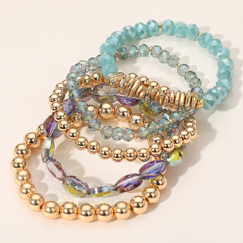 iLLASPARKZ 5PCS - Metal Ball Faceted Beaded Stretch Multi Layered Bracelets