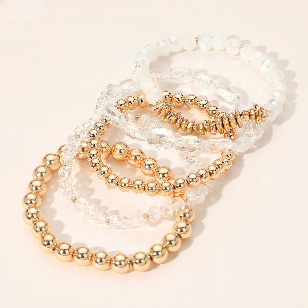 iLLASPARKZ 5PCS - Metal Ball Faceted Beaded Stretch Multi Layered Bracelets