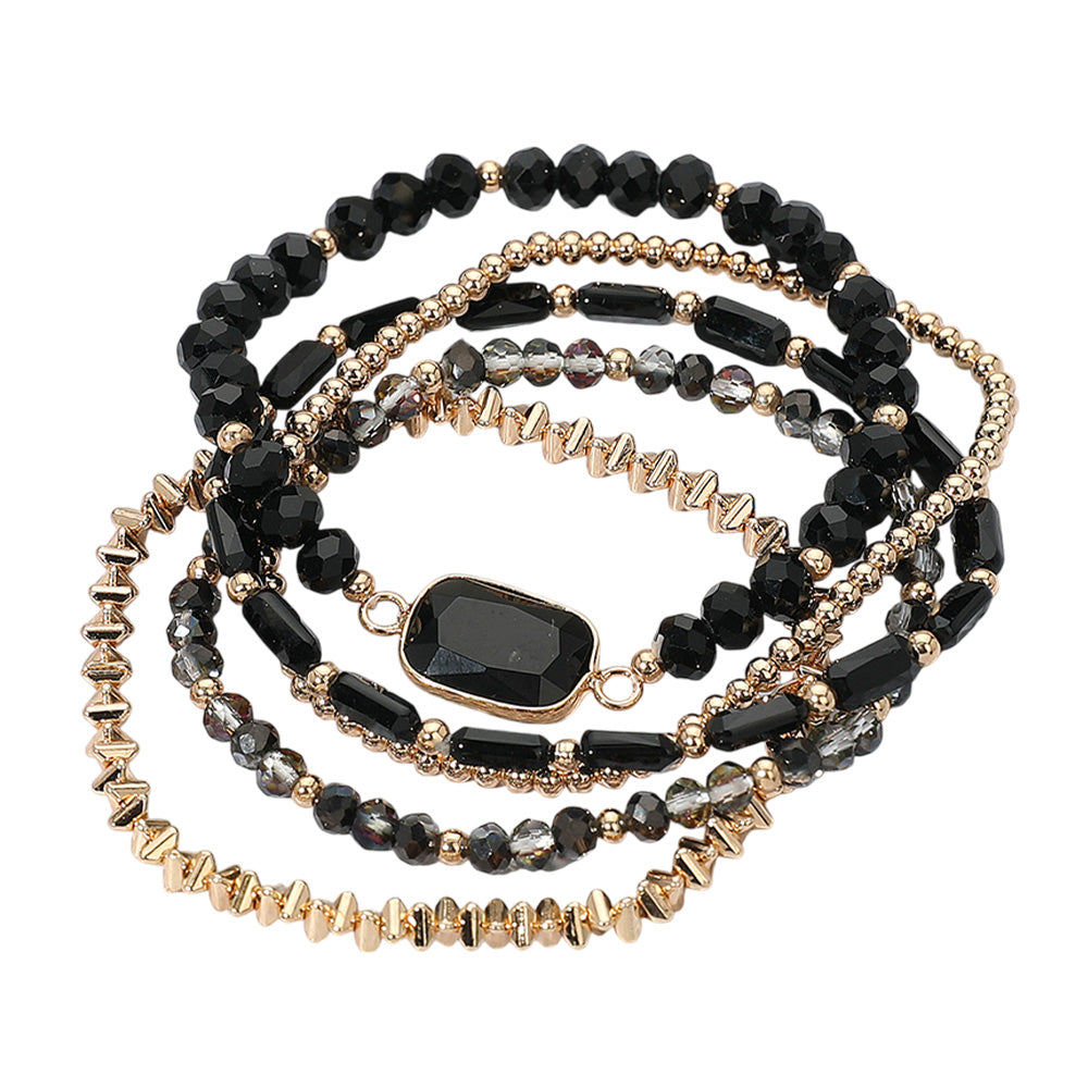 iLLASPARKZ 5PCS - Stone Charm Pointed Metal Ball Faceted Beaded Stretch Multi Layered Bracelets