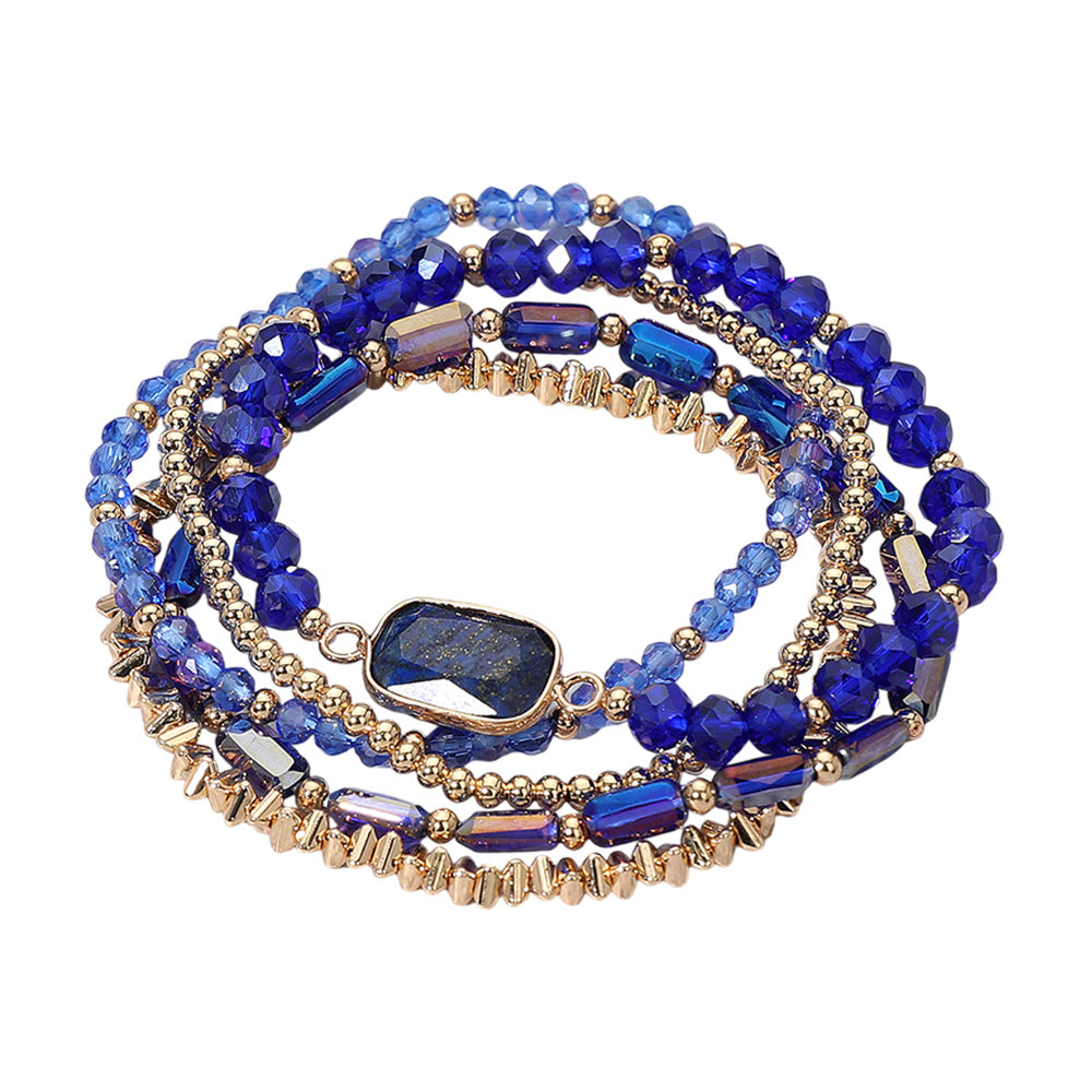 iLLASPARKZ 5PCS - Stone Charm Pointed Metal Ball Faceted Beaded Stretch Multi Layered Bracelets
