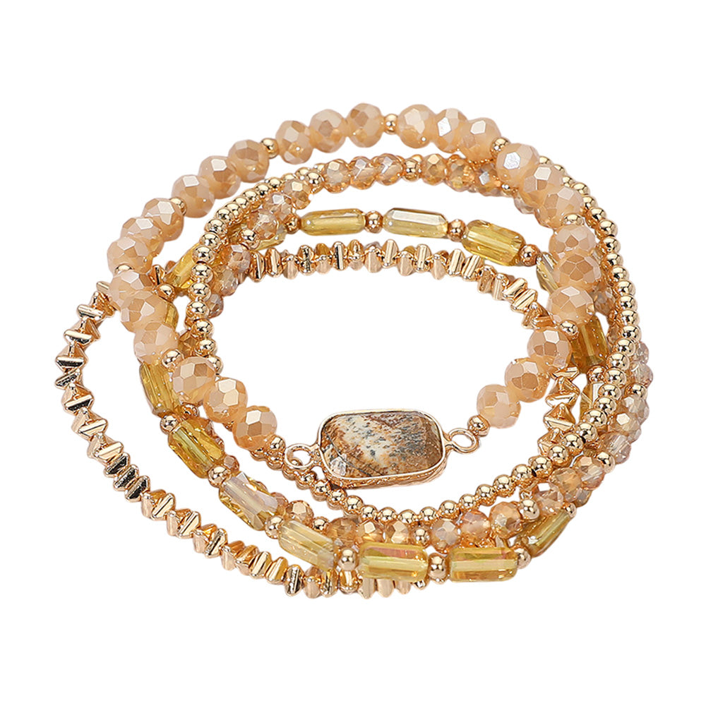 iLLASPARKZ 5PCS - Stone Charm Pointed Metal Ball Faceted Beaded Stretch Multi Layered Bracelets