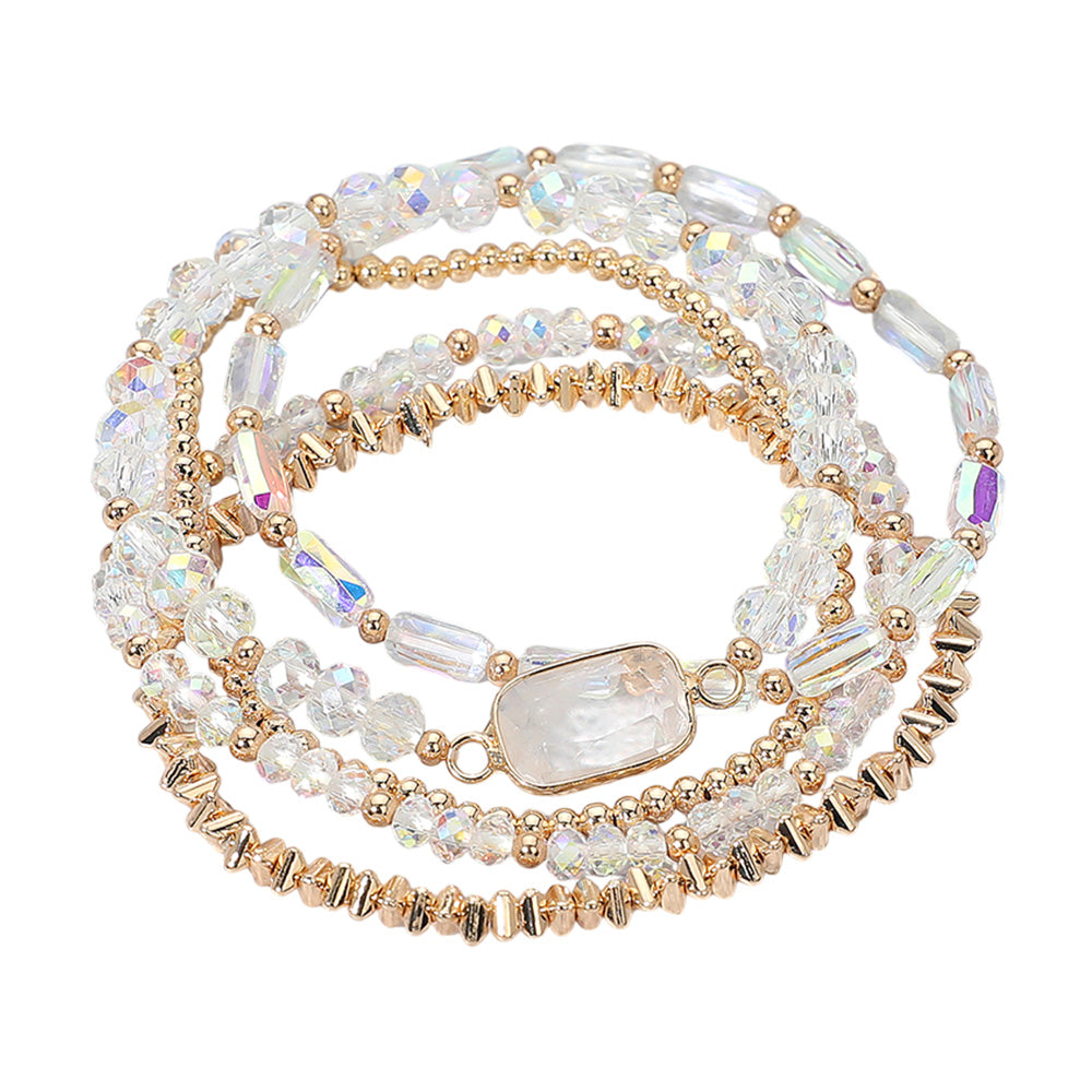 iLLASPARKZ 5PCS - Stone Charm Pointed Metal Ball Faceted Beaded Stretch Multi Layered Bracelets