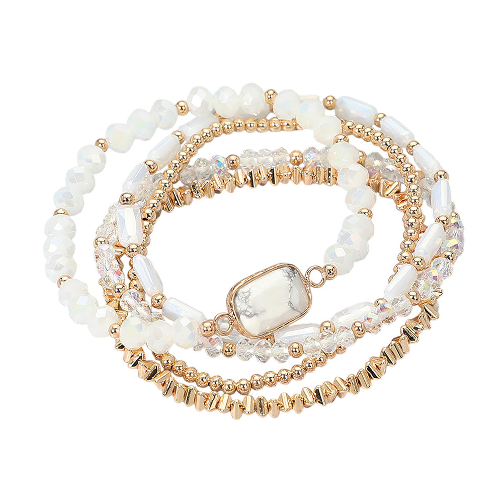 iLLASPARKZ 5PCS - Stone Charm Pointed Metal Ball Faceted Beaded Stretch Multi Layered Bracelets