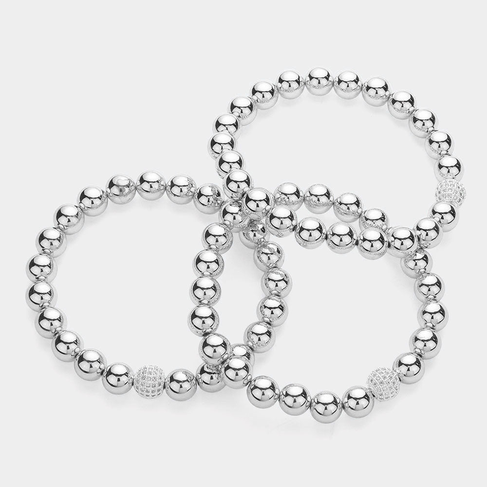 iLLASPARKZ 3PCS - Shamballa Ball Pointed Metal Ball Beaded Stretch Multi Layered Bracelets