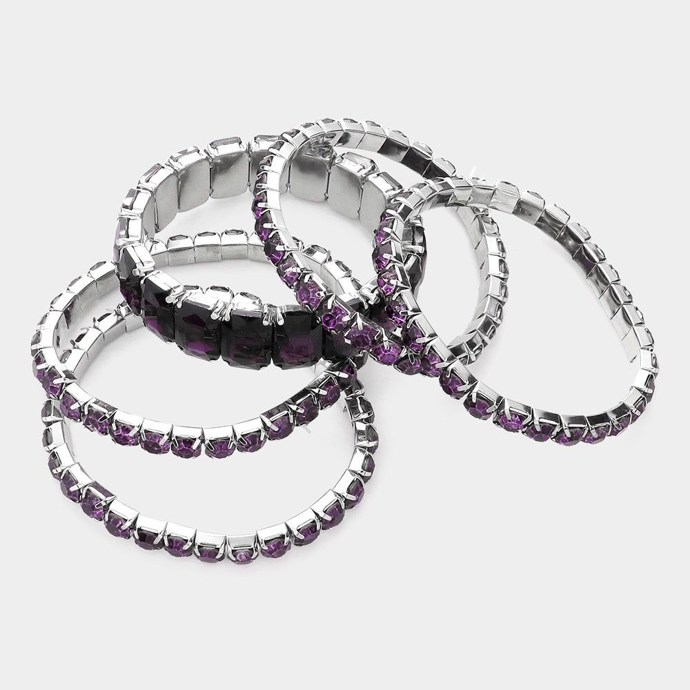 iLLASPARKZ 5PCS - Emerald Cut Round Stone Stretch Evening Bracelets