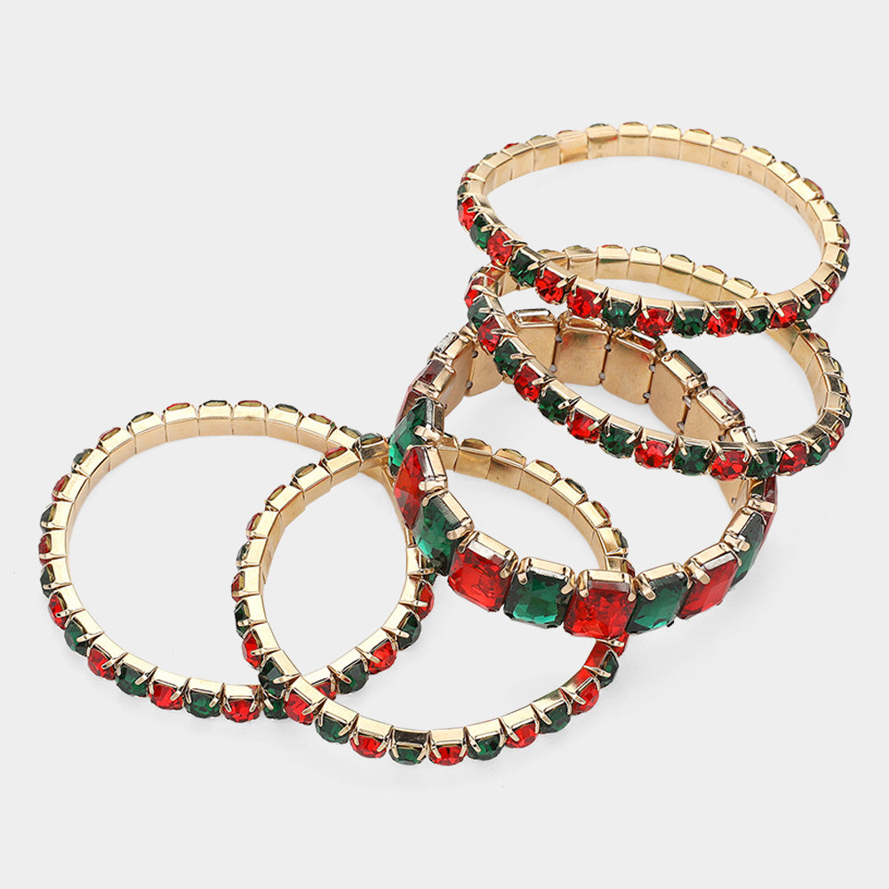 iLLASPARKZ 5PCS - Emerald Cut Round Stone Stretch Evening Bracelets