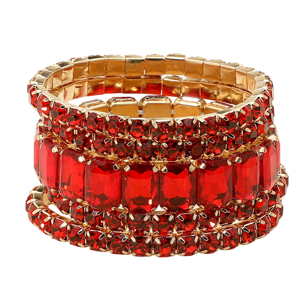 iLLASPARKZ 5PCS - Emerald Cut Round Stone Stretch Evening Bracelets