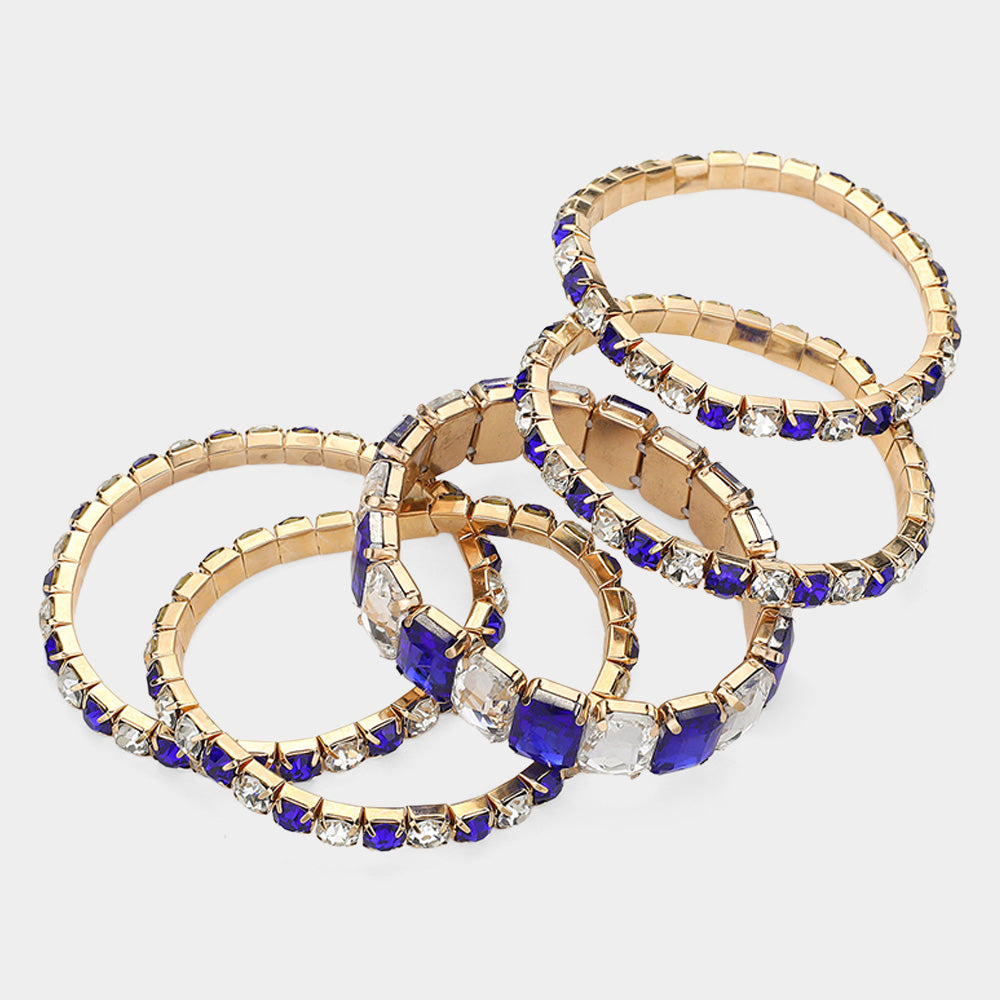 iLLASPARKZ 5PCS - Emerald Cut Round Stone Stretch Evening Bracelets