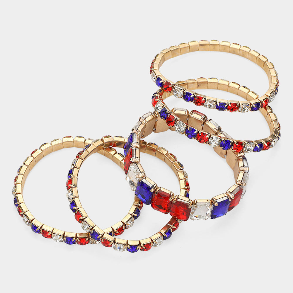 iLLASPARKZ 5PCS - Emerald Cut Round Stone Stretch Evening Bracelets
