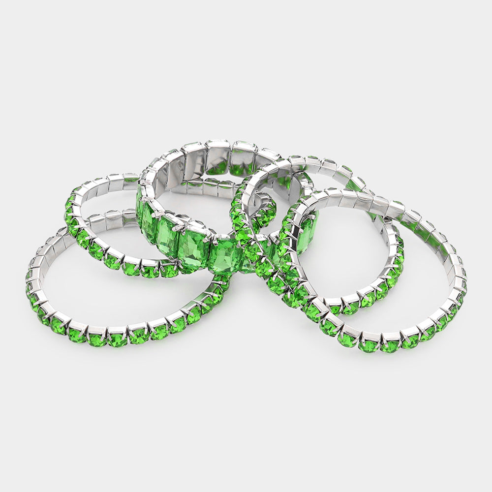 iLLASPARKZ 5PCS - Emerald Cut Round Stone Stretch Evening Bracelets