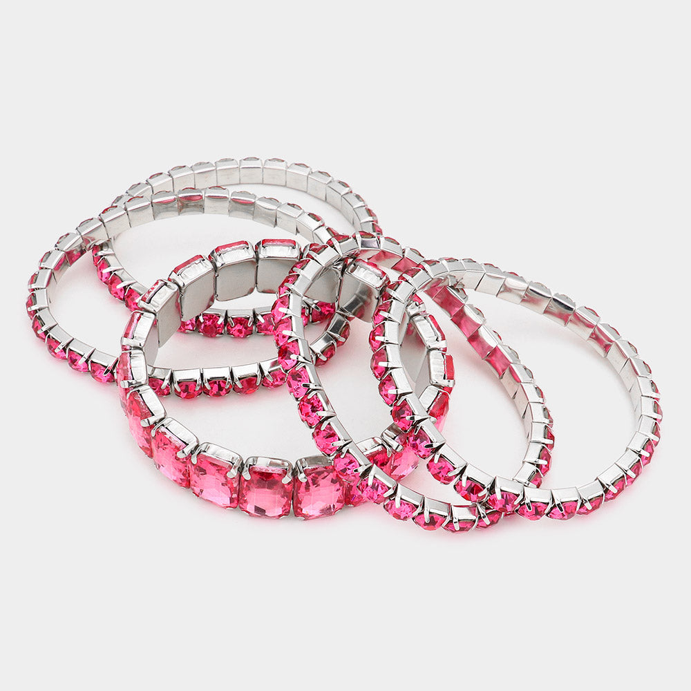 iLLASPARKZ 5PCS - Emerald Cut Round Stone Stretch Evening Bracelets