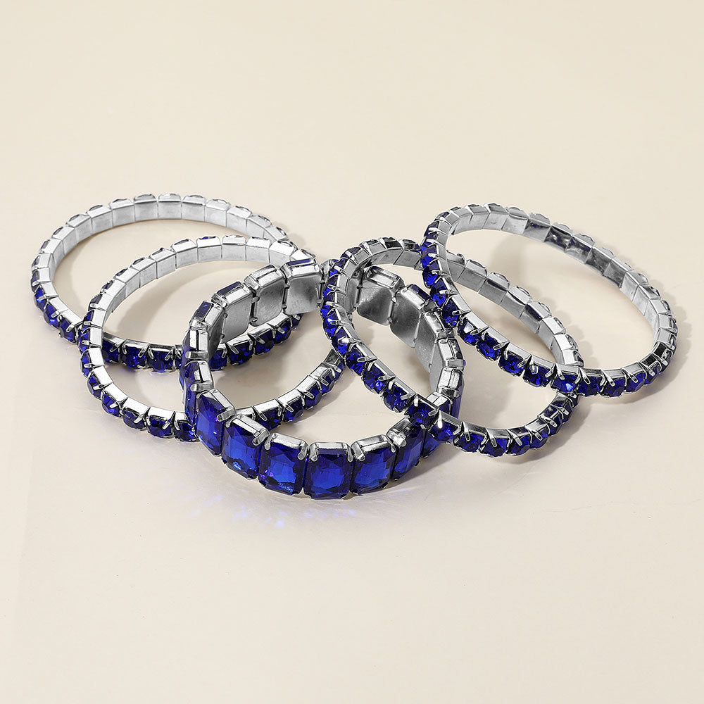iLLASPARKZ 5PCS - Emerald Cut Round Stone Stretch Evening Bracelets
