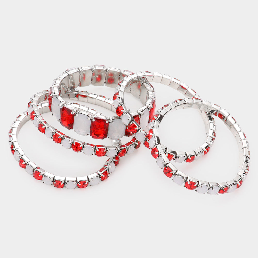 iLLASPARKZ 5PCS - Emerald Cut Round Stone Stretch Evening Bracelets