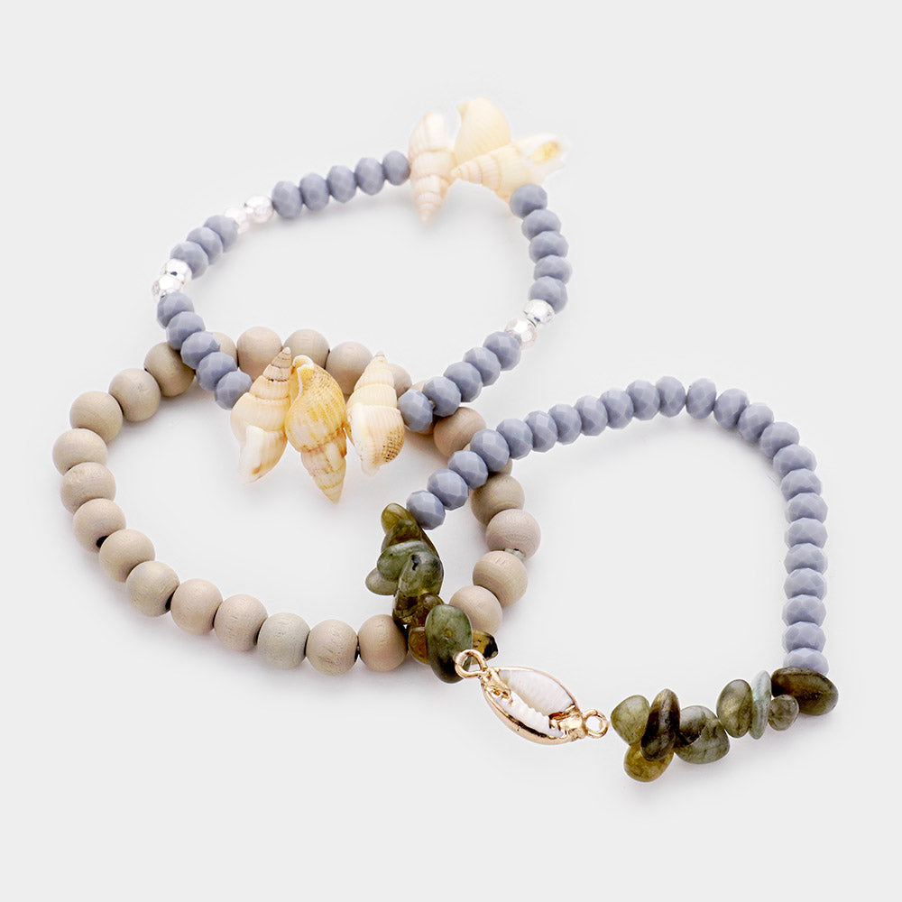 iLLASPARKZ 3PCS - Sea Puka Shell Semi Precious Beaded Layered Bracelets
