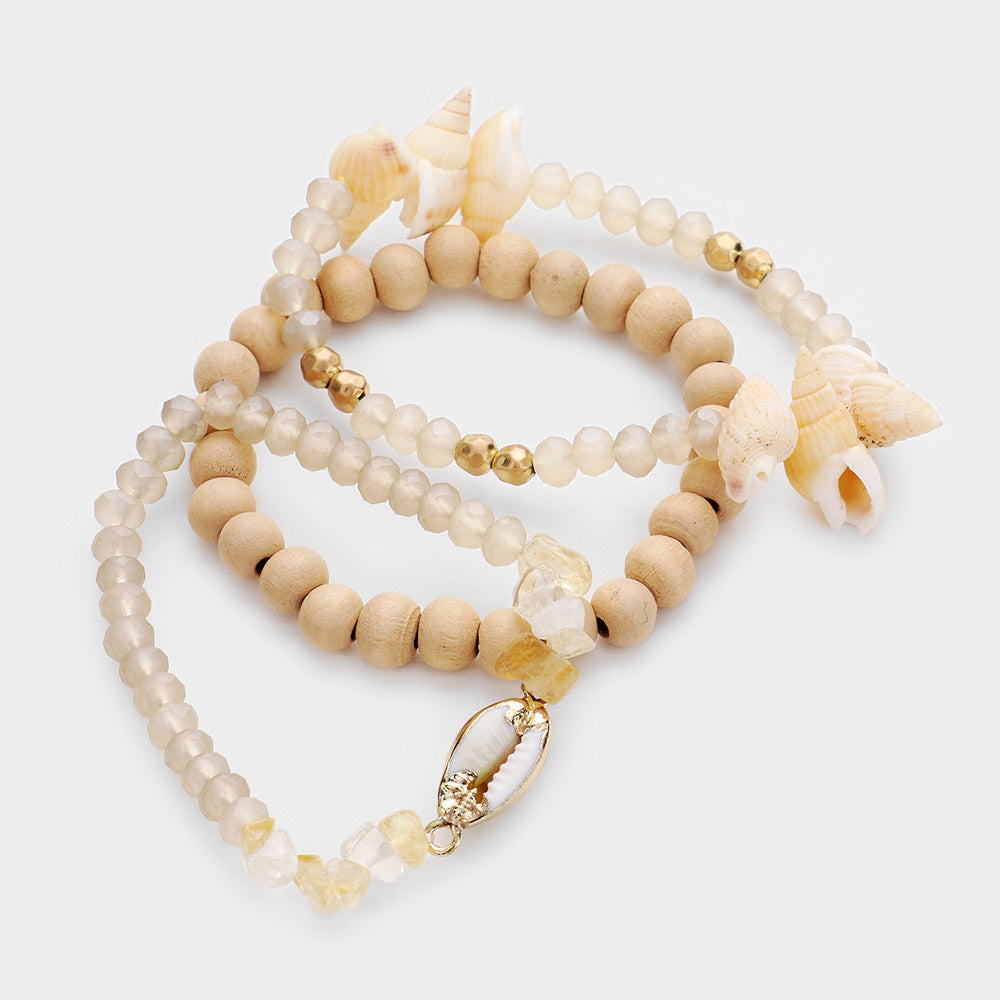 iLLASPARKZ 3PCS - Sea Puka Shell Semi Precious Beaded Layered Bracelets