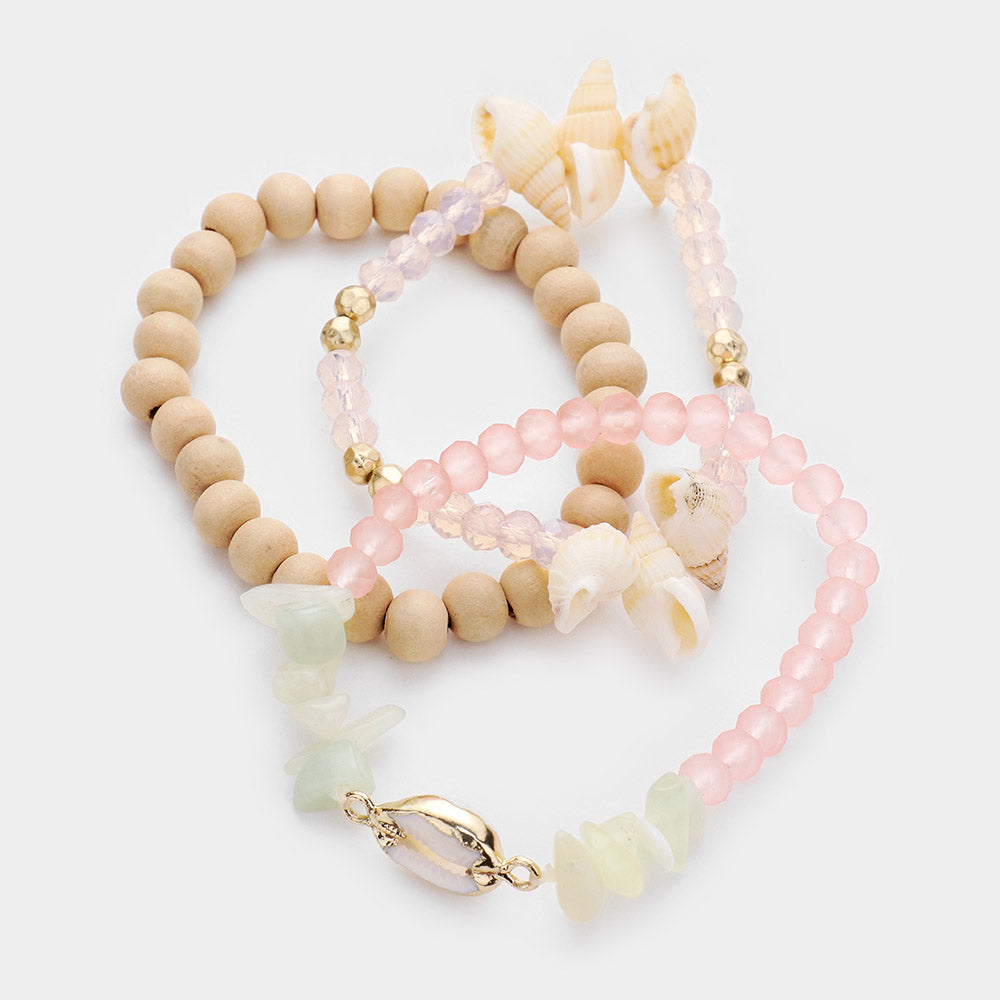 iLLASPARKZ 3PCS - Sea Puka Shell Semi Precious Beaded Layered Bracelets
