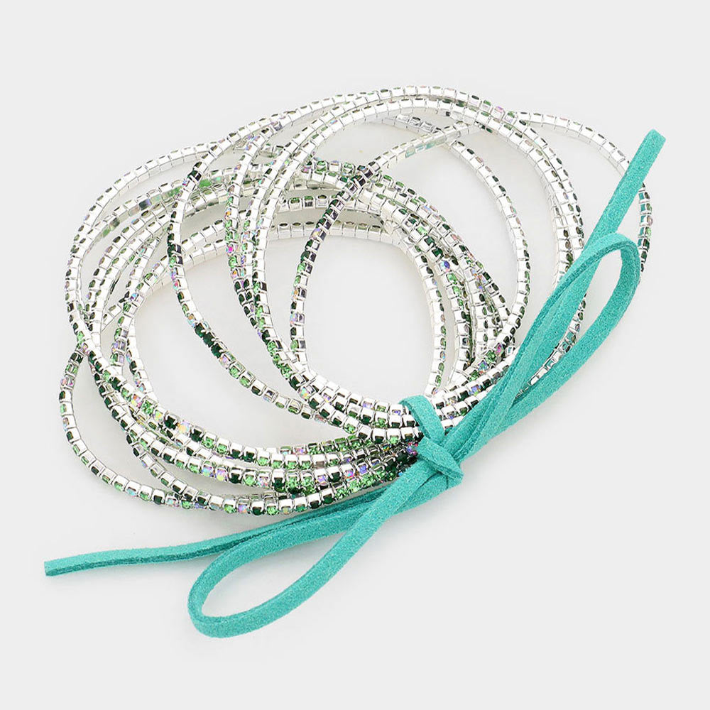 iLLASPARKZ 12PCS - Ribbon Colorful Rhinestone Layered Stretch Bracelets