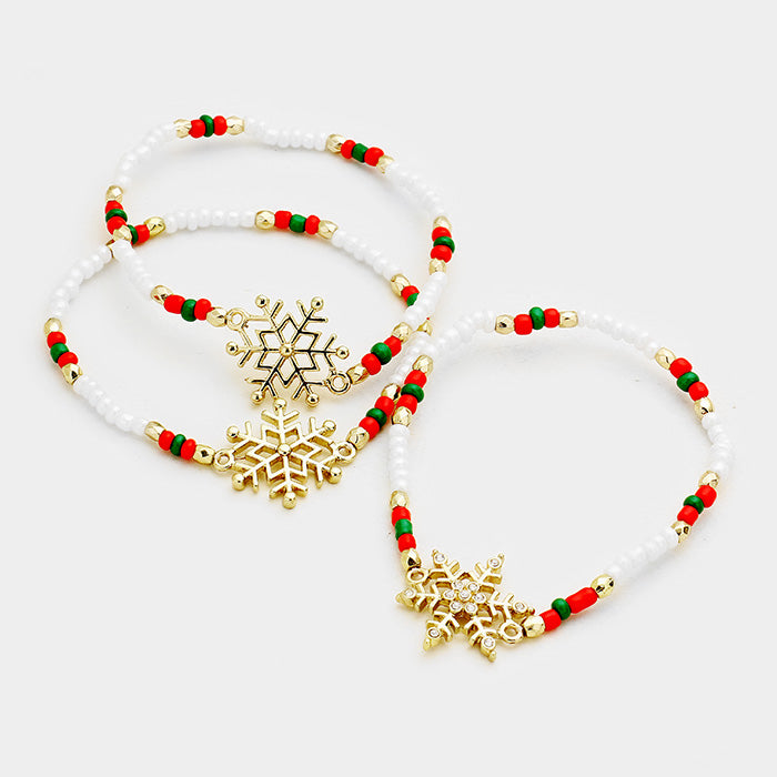 iLLASPARKZ 3Layers Multi Beaded Snowflake Stretch Bracelet