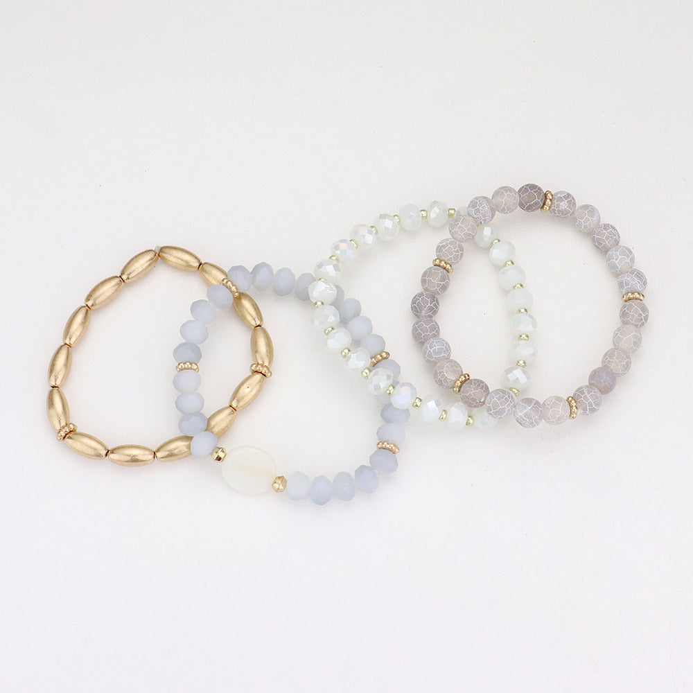 iLLASPARKZ 4PCS - Semi Precious Faceted Beaded Stretch Bracelets