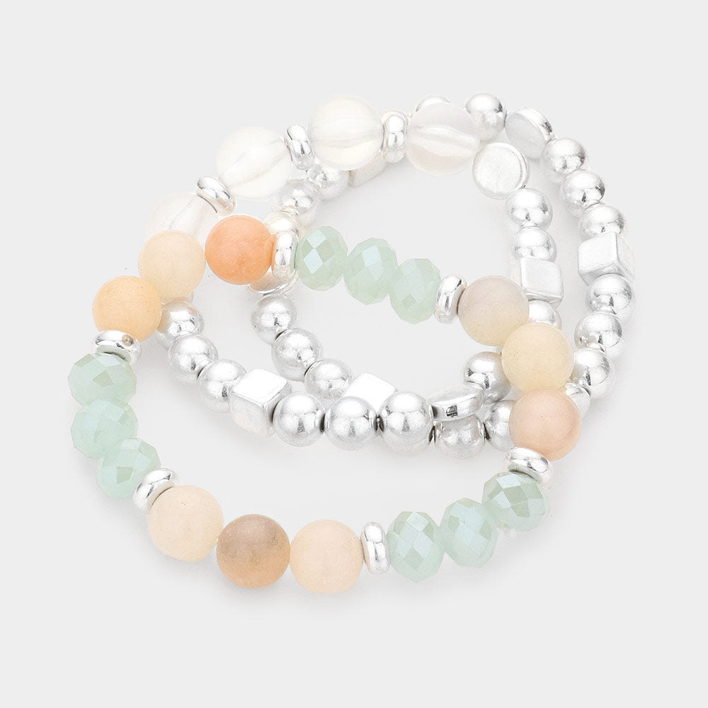 iLLASPARKZ 3PCS - Natural Stone Faceted Beaded Stretch Bracelets