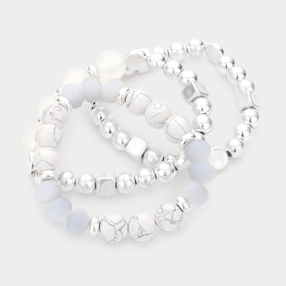 iLLASPARKZ 3PCS - Natural Stone Faceted Beaded Stretch Bracelets