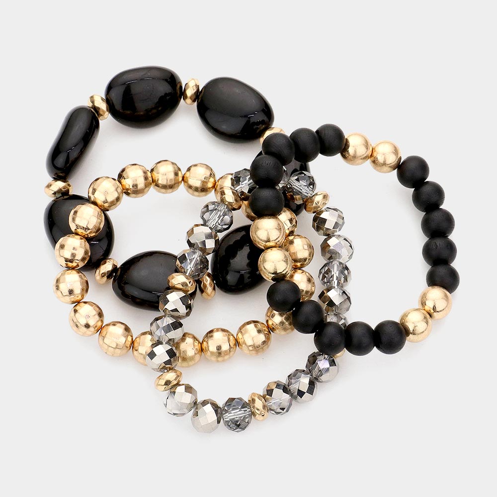 iLLASPARKZ 4PCS - Pebble Stone Accented Multi Layered Stretch Bracelets