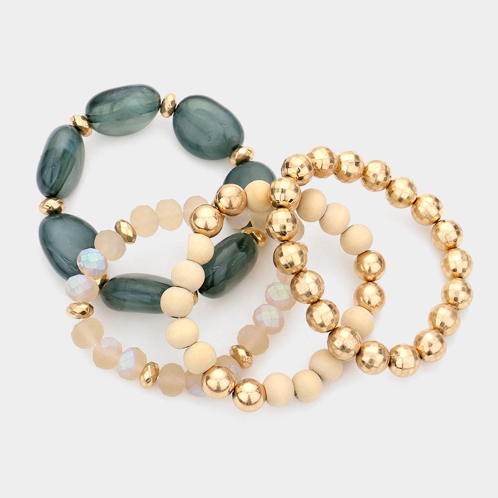 iLLASPARKZ 4PCS - Pebble Stone Accented Multi Layered Stretch Bracelets