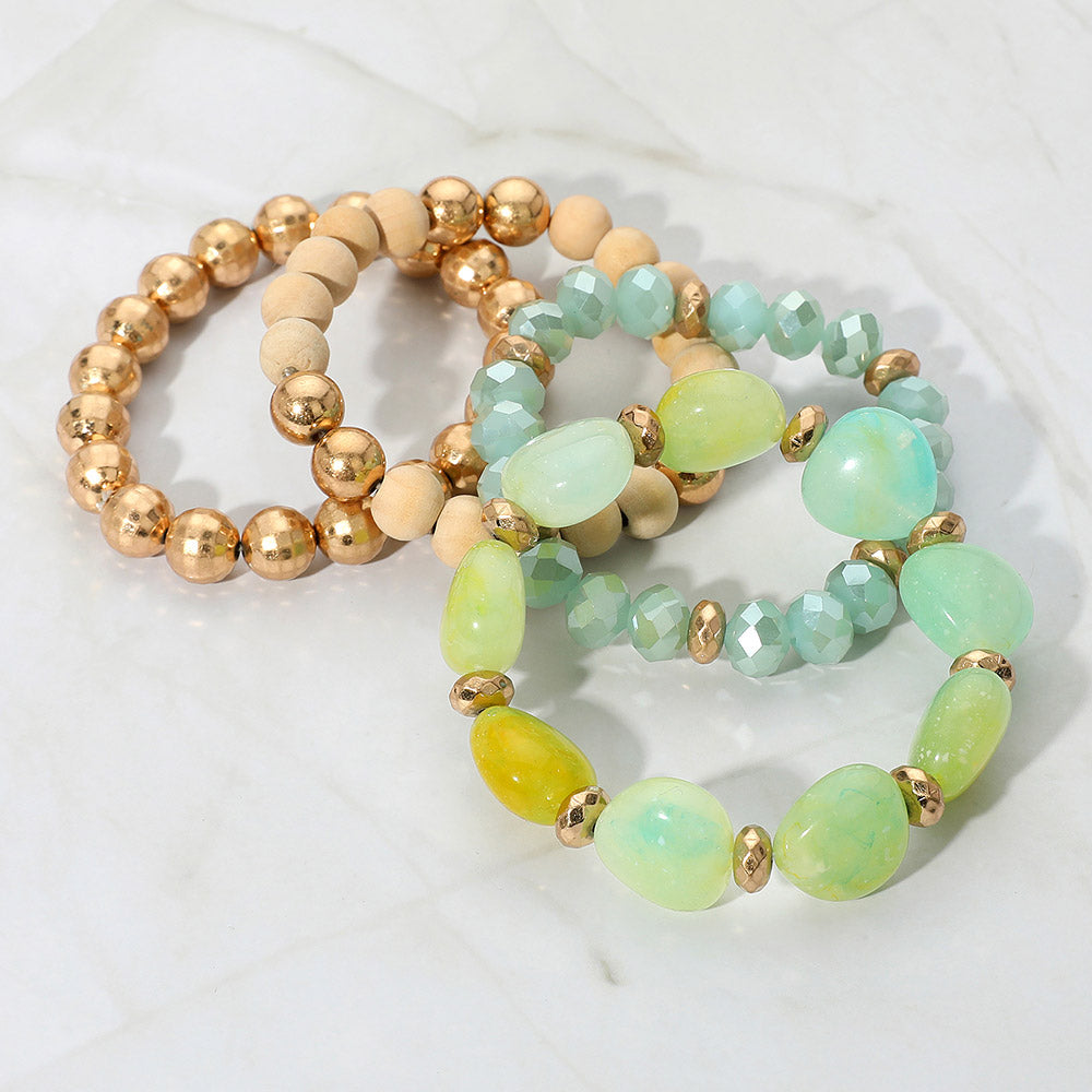 iLLASPARKZ 4PCS - Pebble Stone Accented Multi Layered Stretch Bracelets