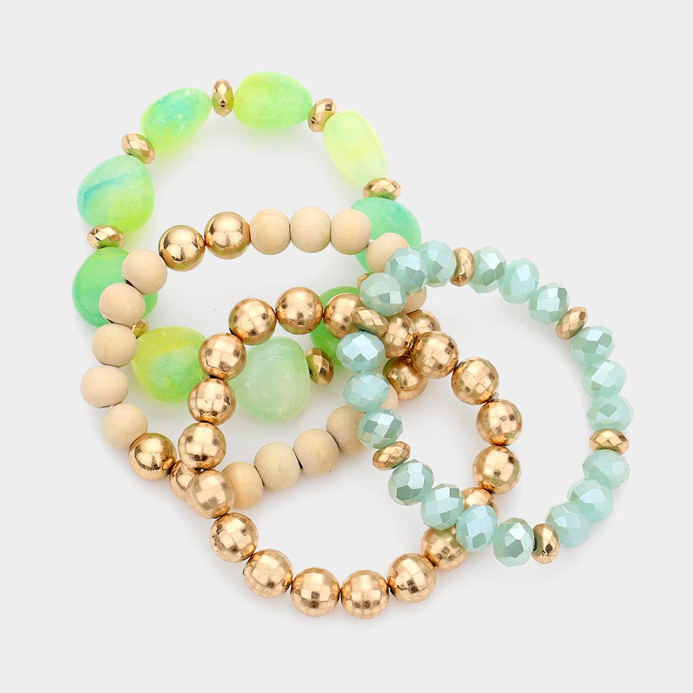 iLLASPARKZ 4PCS - Pebble Stone Accented Multi Layered Stretch Bracelets