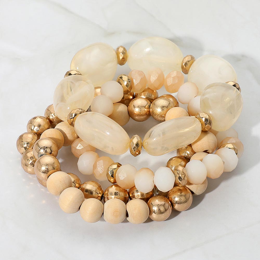 iLLASPARKZ 4PCS - Pebble Stone Accented Multi Layered Stretch Bracelets