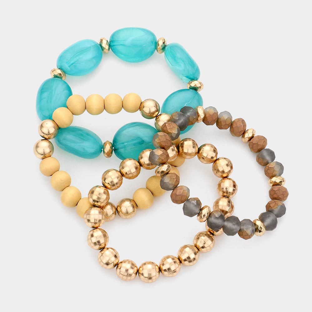 iLLASPARKZ 4PCS - Pebble Stone Accented Multi Layered Stretch Bracelets