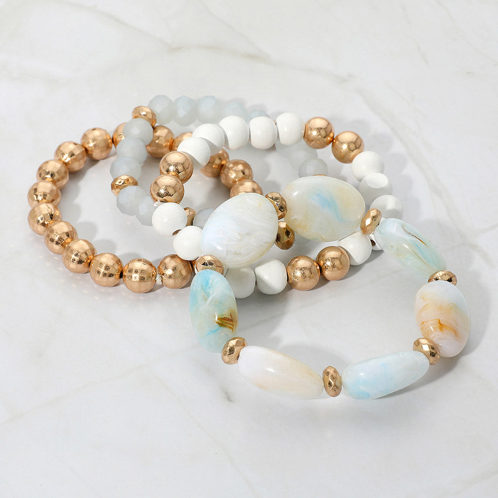 iLLASPARKZ 4PCS - Pebble Stone Accented Multi Layered Stretch Bracelets
