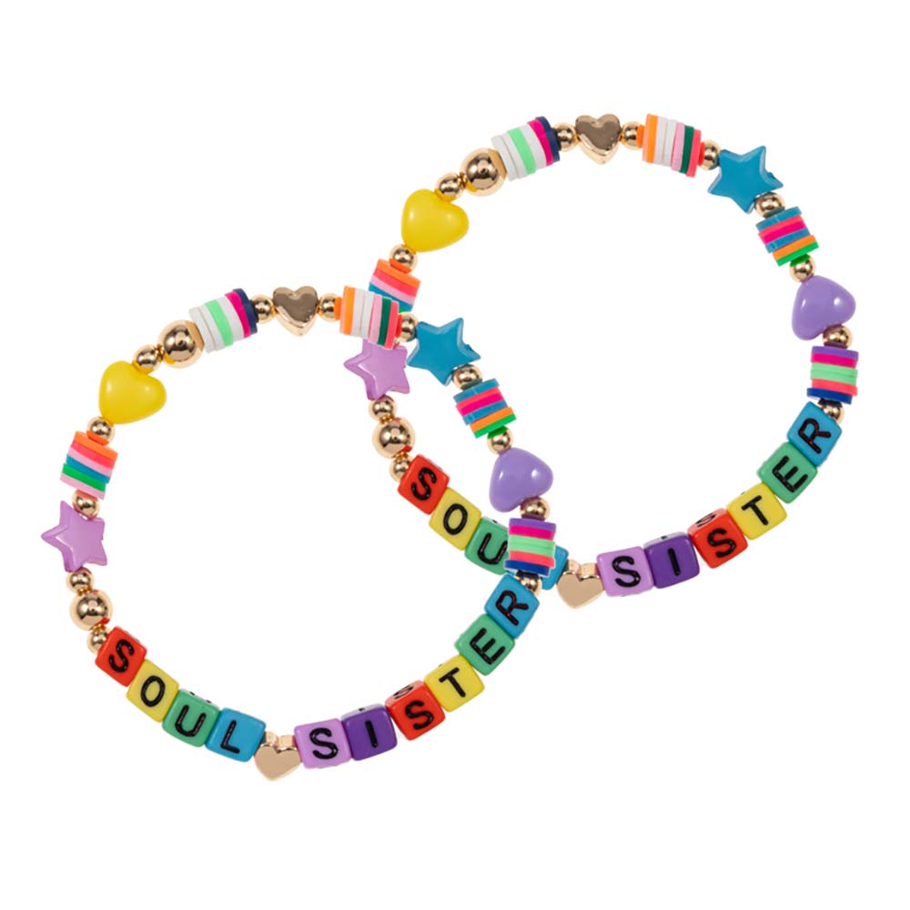 iLLASPARKZ 2PCS - SOUL SISTER Star Heart Heishi Beaded Stretch Bracelets