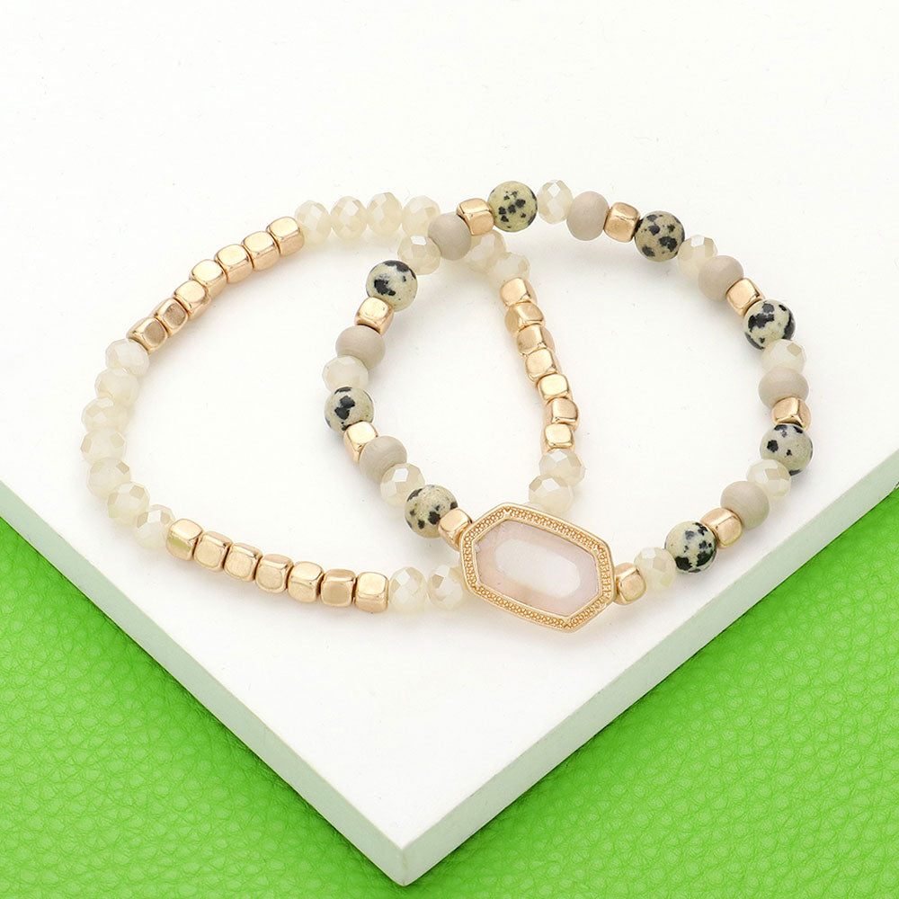 iLLASPARKZ 2PCS - Natural Stone Beaded Hexagon Multi Layered Bracelet