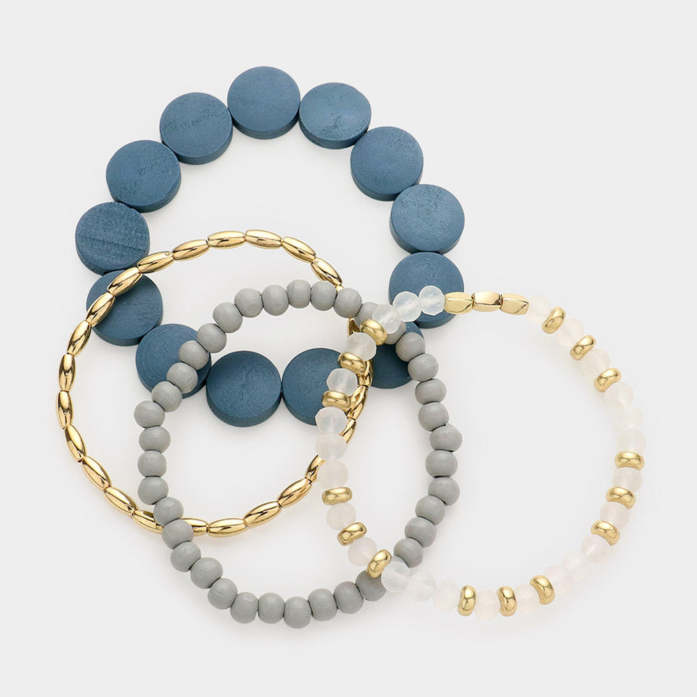 iLLASPARKZ 4PCS - Wood Ball Faceted Beaded Stretch Bracelets