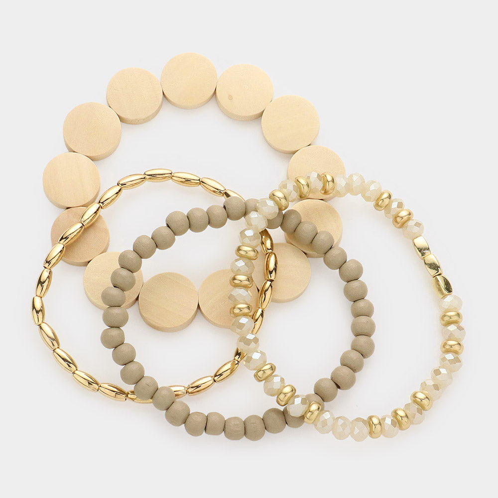 iLLASPARKZ 4PCS - Wood Ball Faceted Beaded Stretch Bracelets
