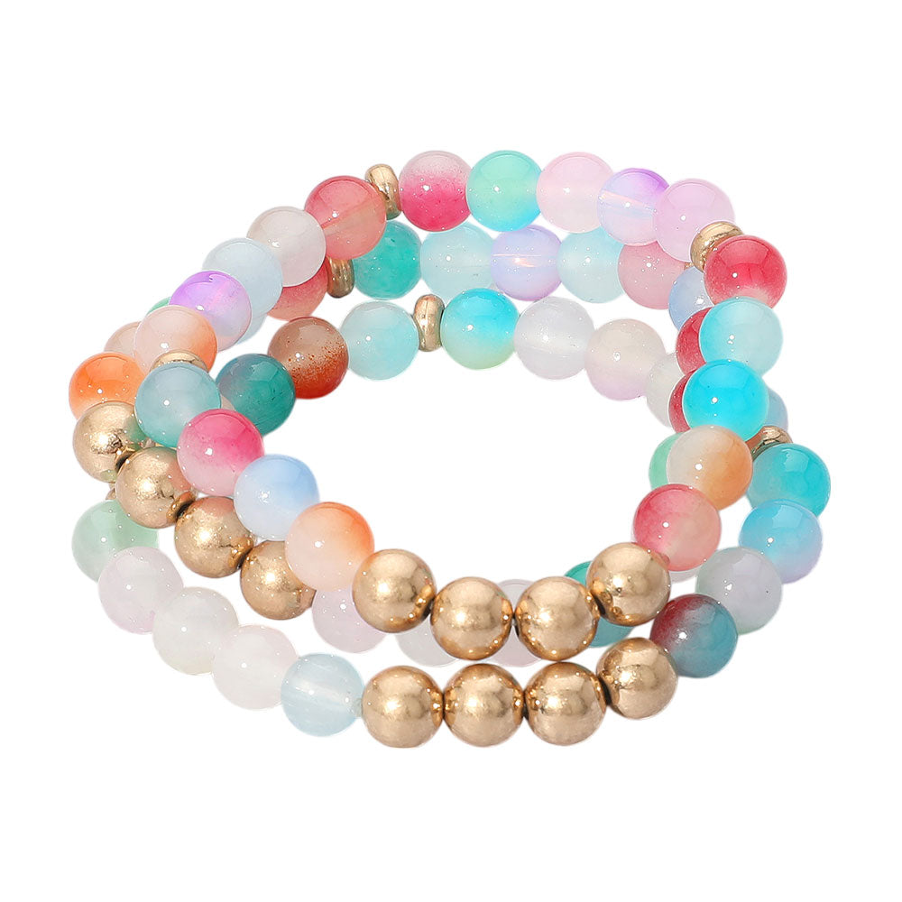 iLLASPARKZ 3PCS - Metal Ball Pointed Beaded Stretch Multi Layered Bracelets