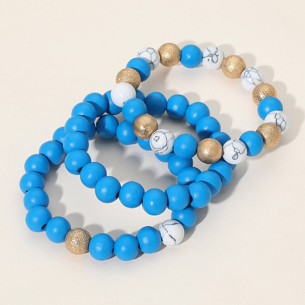 iLLASPARKZ 3PCS - Metal Natural Stone Wood Beaded Stretch Multi Layered Bracelets