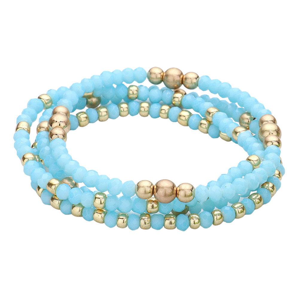 iLLASPARKZ 4PCS - Metal Ball Pointed Faceted Beaded Stretch Multi Layered Bracelets