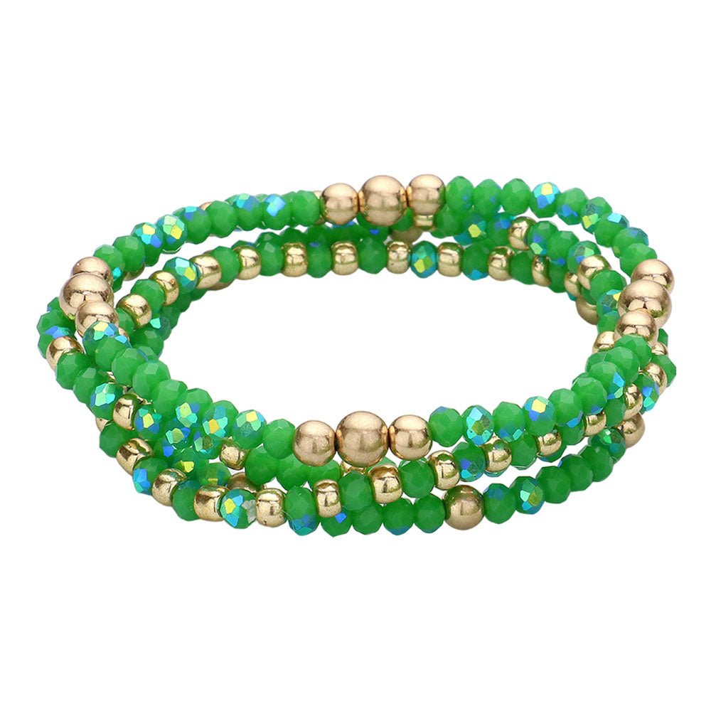 iLLASPARKZ 4PCS - Metal Ball Pointed Faceted Beaded Stretch Multi Layered Bracelets