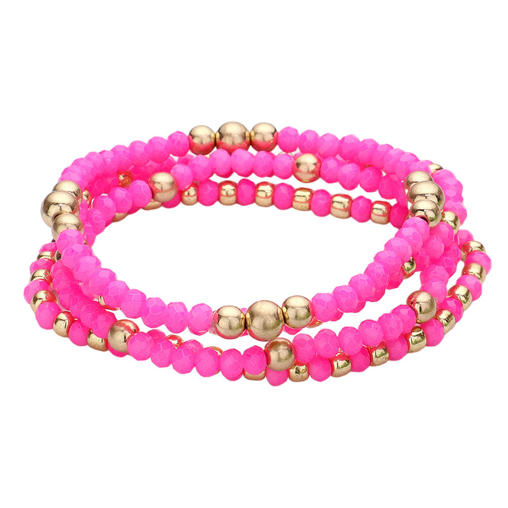iLLASPARKZ 4PCS - Metal Ball Pointed Faceted Beaded Stretch Multi Layered Bracelets