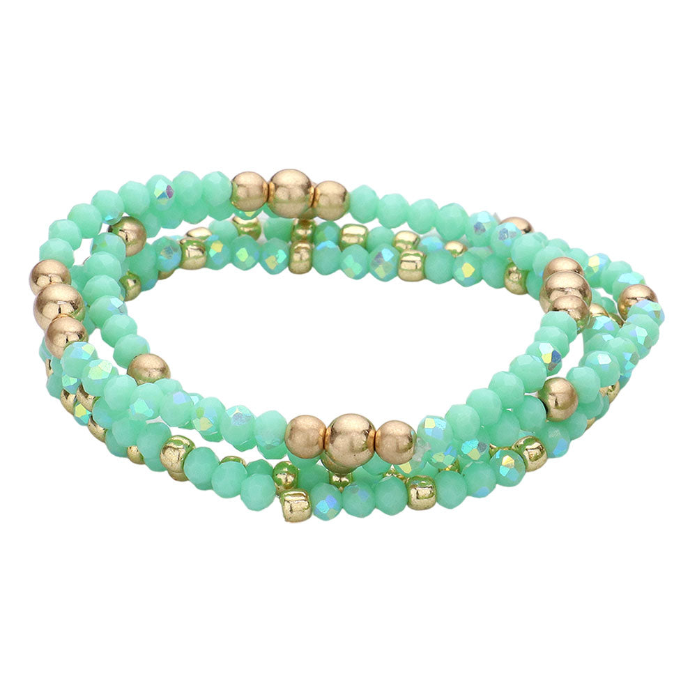 iLLASPARKZ 4PCS - Metal Ball Pointed Faceted Beaded Stretch Multi Layered Bracelets